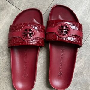 Tory Burch Burgundy Slide Sandals